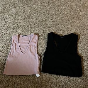 Lot of 2 | Ribbed & Cropped Zara v-Neck Tanks